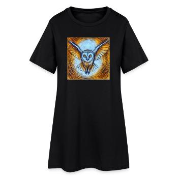 Hibou lumineux en vol - Robe T-shirt Femme - noir - Devant