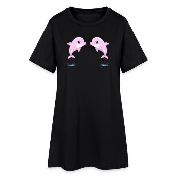 Deux bébés dauphins jumeaux rose, sautant joyeusem - Robe T-shirt Femme - noir - Devant