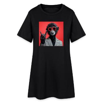 Affe mit roter Sonnenbrille macht Rock Geste - Frauen T-Shirt-Kleid - Schwarz - Vorne