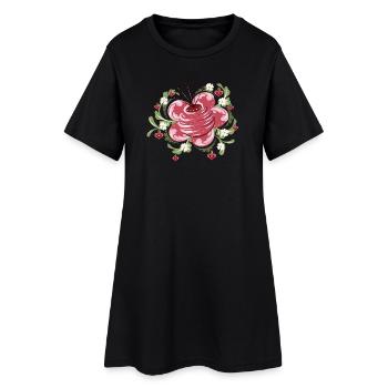 Rose and daisies – inspired by peasant painting - Women’s T-Shirt Dress - black - Front