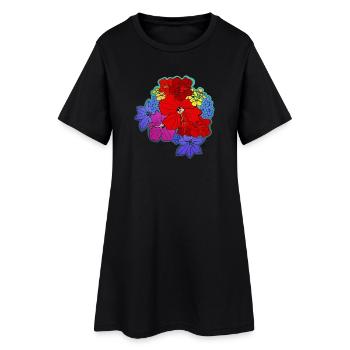 Blütenmeer farbig - Frauen T-Shirt-Kleid - Schwarz - Vorne