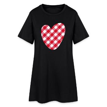 Herz kariert Love Liebe Hochzeit Karo Muster - Frauen T-Shirt-Kleid - Schwarz - Vorne