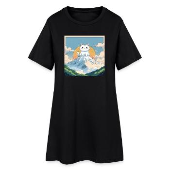 Fuji Kitten - Frauen T-Shirt-Kleid - Schwarz - Vorne