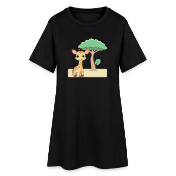 Cute Baby Giraffe Near a Tree (v02) - Women’s T-Shirt Dress - black - Front