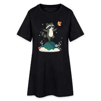 raton laveur dansant ludique avec papillon - Robe T-shirt Femme - noir - Devant