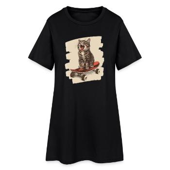 Chat de planche à roulettes - Robe T-shirt Femme - noir - Devant