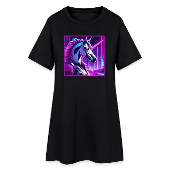 Illustration de licorne cyber néon - Robe T-shirt Femme - noir - Devant