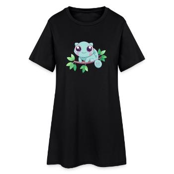 Bébé caméléon turquoise sur une branche - Robe T-shirt Femme - noir - Devant