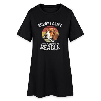 Illustration humoristique de beagle avec coucher de soleil rétro - Robe T-shirt Femme - noir - Devant
