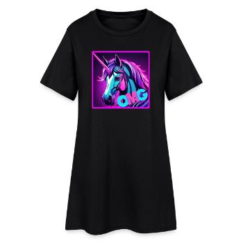 buntes unicorn - Frauen T-Shirt-Kleid - Schwarz - Vorne