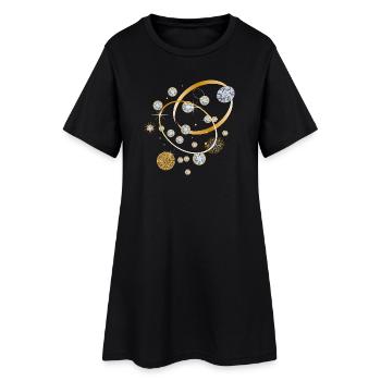 Constellation de diamants en bandes dorées - Robe T-shirt Femme - noir - Devant