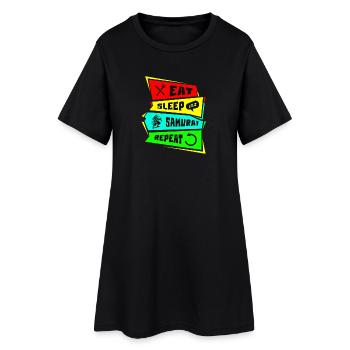 Samouraï Manger Dormir Samouraï Répéter - Robe T-shirt Femme - noir - Devant