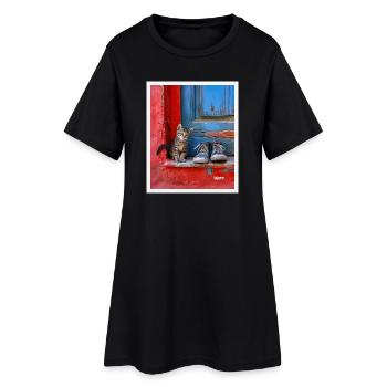 chat doux - Robe T-shirt Femme - noir - Devant