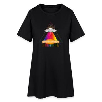OVNI sur un triangle arc-en-ciel lumineux - Robe T-shirt Femme - noir - Devant