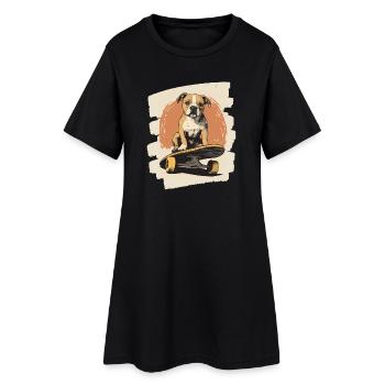 Chien bouledogue américain sur planche à roulettes - Robe T-shirt Femme - noir - Devant