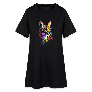 Serval Raubkatze Afrika Savannah Leopard Katzen - Frauen T-Shirt-Kleid - Schwarz - Vorne
