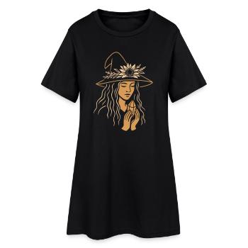 Hexe im Sommer mit Kristall - Mittsommer Litha - Frauen T-Shirt-Kleid - Schwarz - Vorne