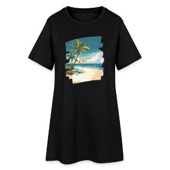 Plage Palmiers Soleil Été - Robe T-shirt Femme - noir - Devant