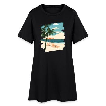 Plage Palmiers Soleil Été - Robe T-shirt Femme - noir - Devant