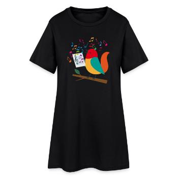 Oiseau chanteur avec des notes colorées – Motif musical - Robe T-shirt Femme - noir - Devant