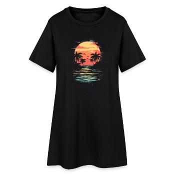 Plage Palmiers Coucher de soleil Été - Robe T-shirt Femme - noir - Devant