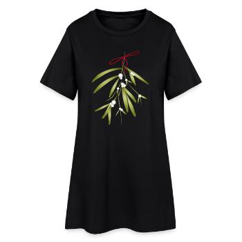 Gui et baies blanches illustrés de manière festive - Robe T-shirt Femme - noir - Devant