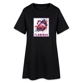 Graffiti Flamingo Explosion - Frauen T-Shirt-Kleid - Schwarz - Vorne
