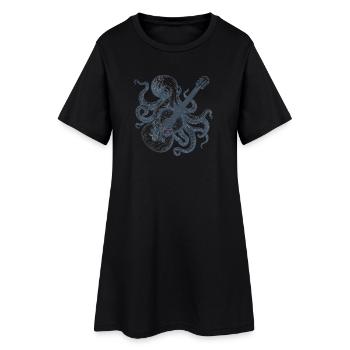 Octopus with Guitar Vintage Retro Music Band Look - Women’s T-Shirt Dress - black - Front