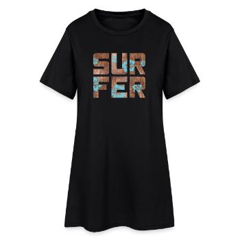 Surfeur Hawaï Hibiscus Blossom Surf Motif Bois - Robe T-shirt Femme - noir - Devant