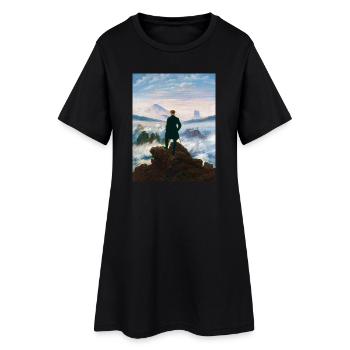 Vagabond au-dessus de la mer de brouillard Caspar David Friedrich - Robe T-shirt Femme - noir - Devant