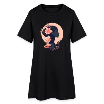 Frauenkopf Blumen Weltfrauentag Kreativ Abstrakte - Frauen T-Shirt-Kleid - Schwarz - Vorne
