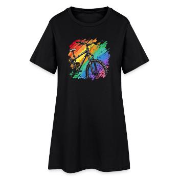 Lebendiger Fahrrad-Kunstdruck - Frauen T-Shirt-Kleid - Schwarz - Vorne