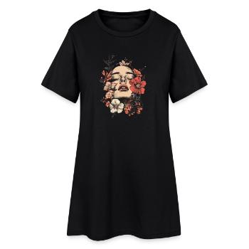 Frauenkopf Blumen Weltfrauentag Kreativ Abstrakte - Frauen T-Shirt-Kleid - Schwarz - Vorne
