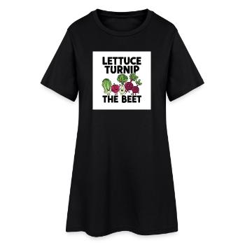 « Laitue, Navet, La Betterave » Jeu de mots : Design végétal - Robe T-shirt Femme - noir - Devant
