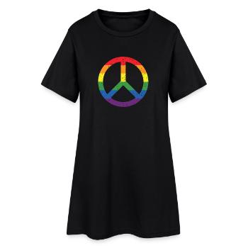 Regenbogen Friedenssymbol Pride Flagge LGBTQ+ Grunge - Frauen T-Shirt-Kleid - Schwarz - Vorne
