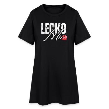 Lederoptik mit Lippenakzent - Frauen T-Shirt-Kleid - Schwarz - Vorne
