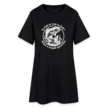 Witziges Fisch-Motiv mit Frage - Frauen T-Shirt-Kleid - Schwarz - Vorne