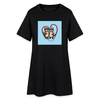 Deux loutres avec des casquettes de baseball, des copains et des amis - Robe T-shirt Femme - noir - Devant