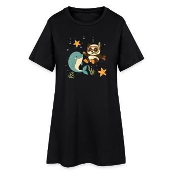 Panda taucht mit Delfin im Meer - Frauen T-Shirt-Kleid - Schwarz - Vorne