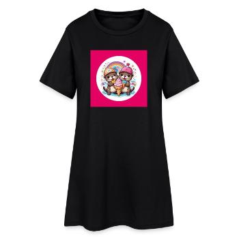 Deux loutres avec un cornet de crème glacée coloré - Robe T-shirt Femme - noir - Devant
