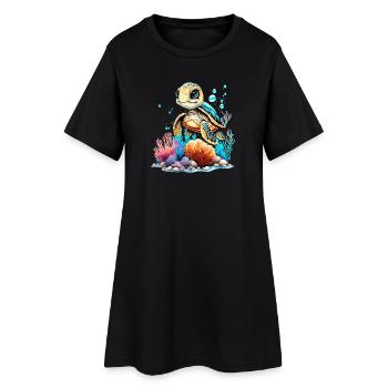 Vibrant Underwater Turtle Scene - Women’s T-Shirt Dress - black - Front