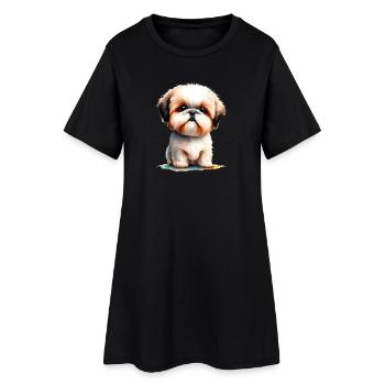 Adorable Shih Tzu Puppy Illustration - Robe T-shirt Femme - noir - Devant