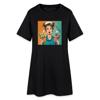 Chaos im Dienst. Ruhe im Kaffee. - Frauen T-Shirt-Kleid - Schwarz - Vorne