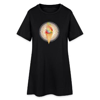 Fröhliches Softeis-Motiv mit Regenbogenfarben - Frauen T-Shirt-Kleid - Schwarz - Vorne