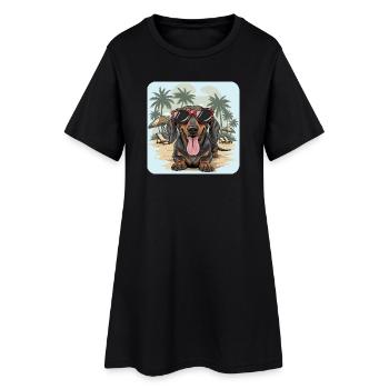 Teckel de plage Teckel Teckel avec lunettes cool - Robe T-shirt Femme - noir - Devant