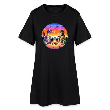 Illustration de rencontre préhistorique autour d’un feu de camp - Robe T-shirt Femme - noir - Devant