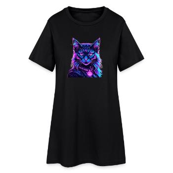Néon Espace Chat Chat Portrait - Robe T-shirt Femme - noir - Devant
