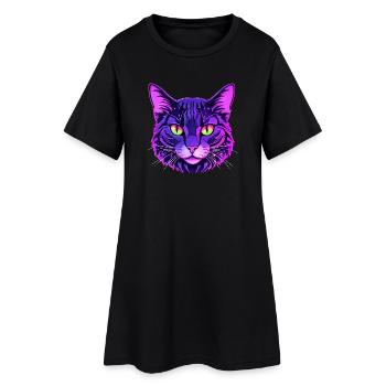 Portrait de chat aux couleurs néon - Robe T-shirt Femme - noir - Devant