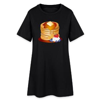 Pancakes Motif with Butter Flake and Maple Syrup - Women’s T-Shirt Dress - black - Front