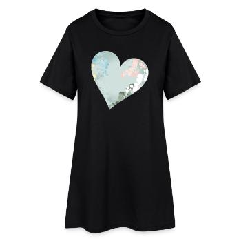 Pastel heart with floral pattern - Women’s T-Shirt Dress - black - Front